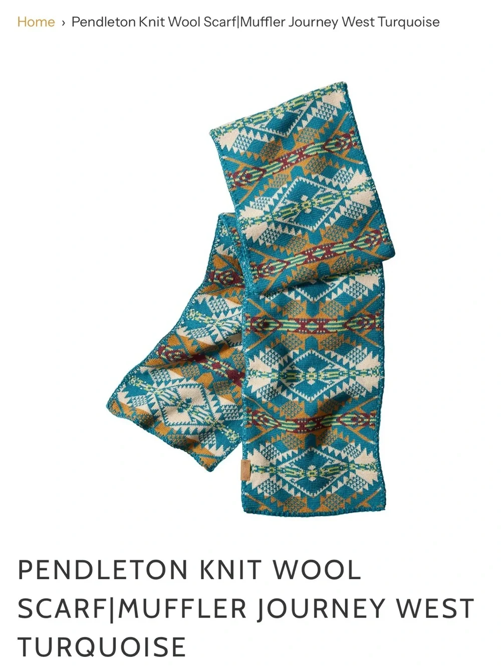 Pendleton Knit Wool Scarf/Muffler Journey West in Turquiose Southwestern Pattern